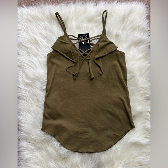 New Chaser Khaki Strappy Top Olive Green Ruffle Layering Camisole - Picture 1 of 3